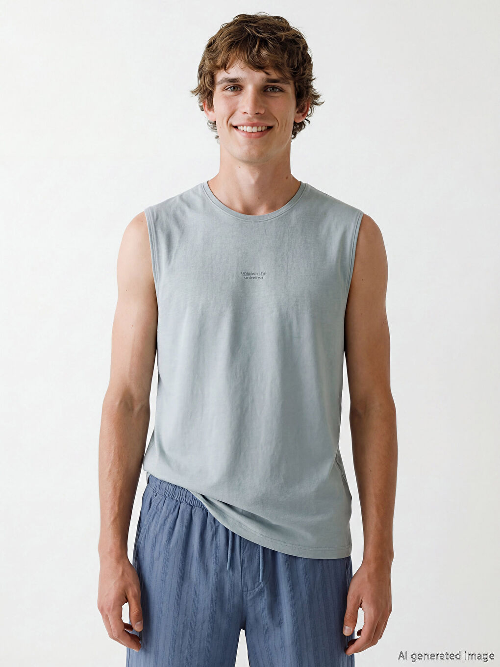 Crew Neck Sleeveless Men's Pyjamas Top