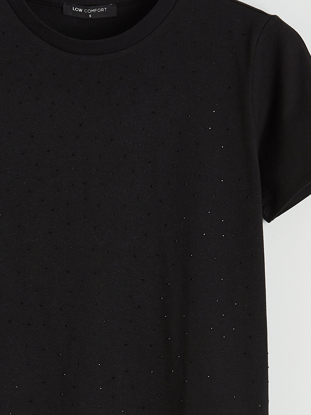 Siyah Bisiklet Yaka Taşlı Kadın Tişört-5