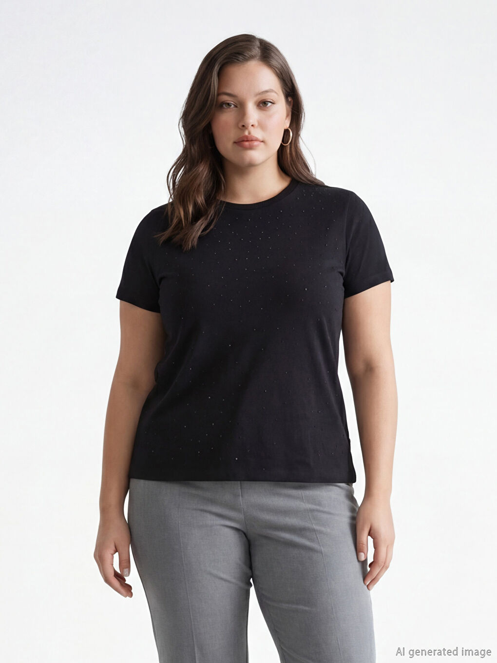 تي شيرت بياقة دائرية للنساء مرصع بحبات الراين-1