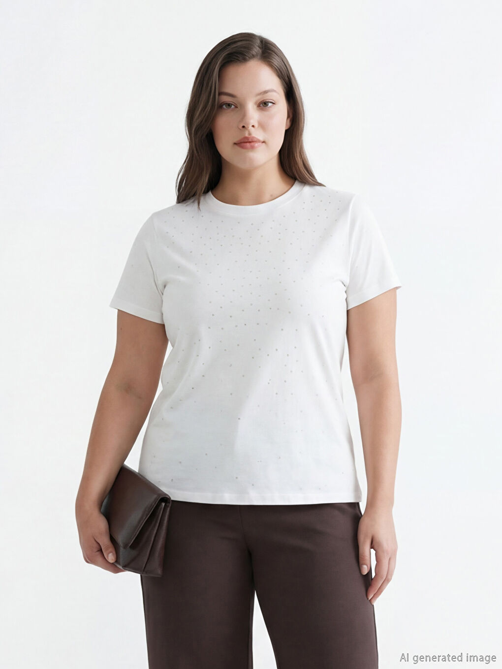 تي شيرت بياقة دائرية للنساء مرصع بحبات الراين-1