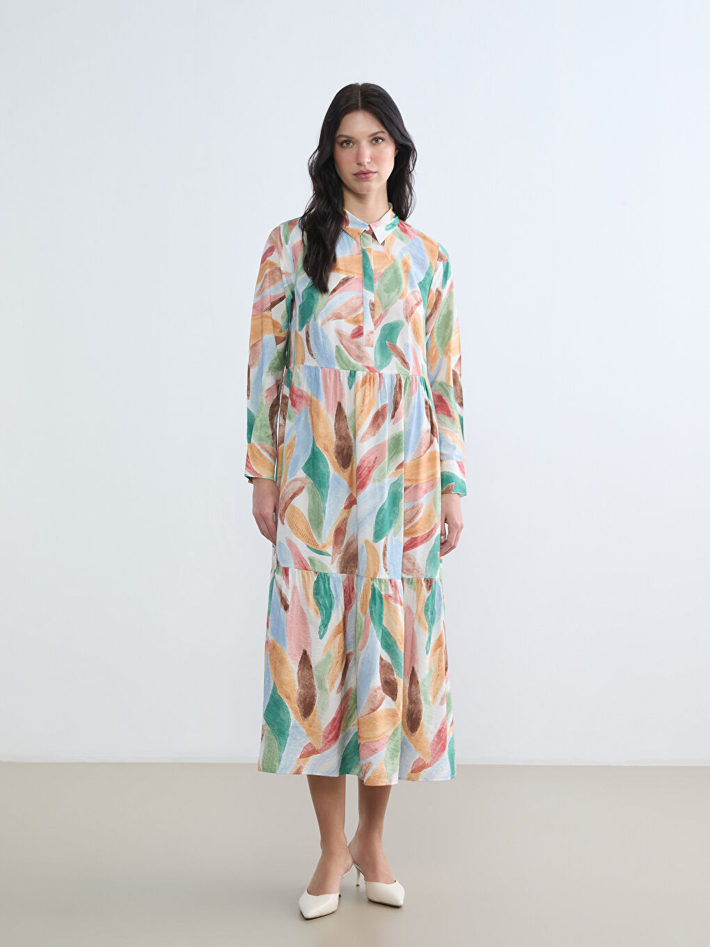 Patterned Ruched Layered Dress