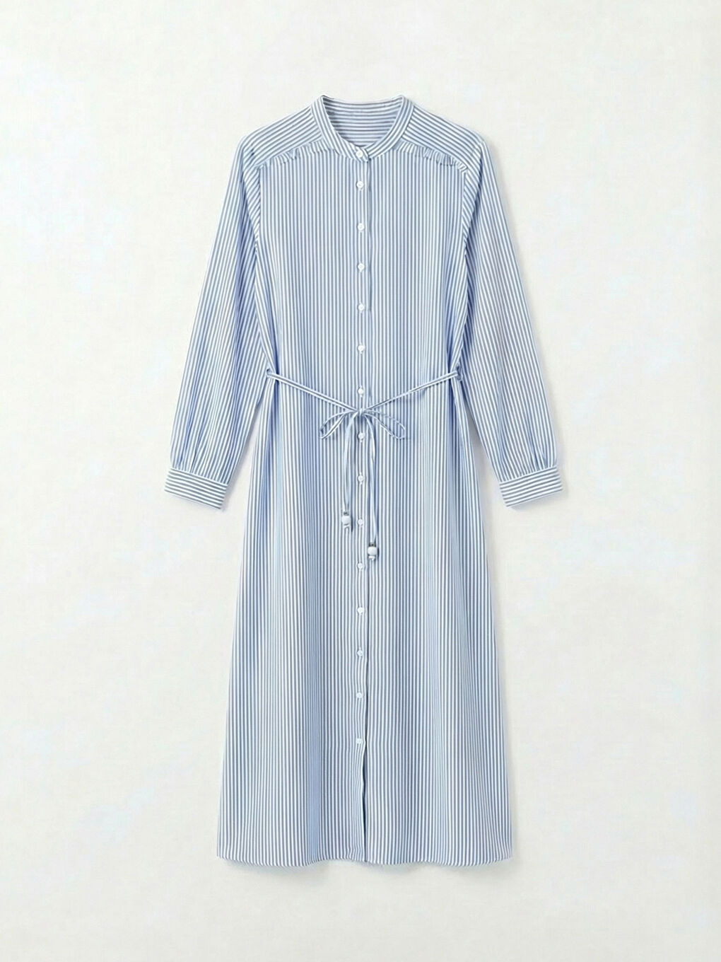 Grandad Collar Striped Shirt Dress-4