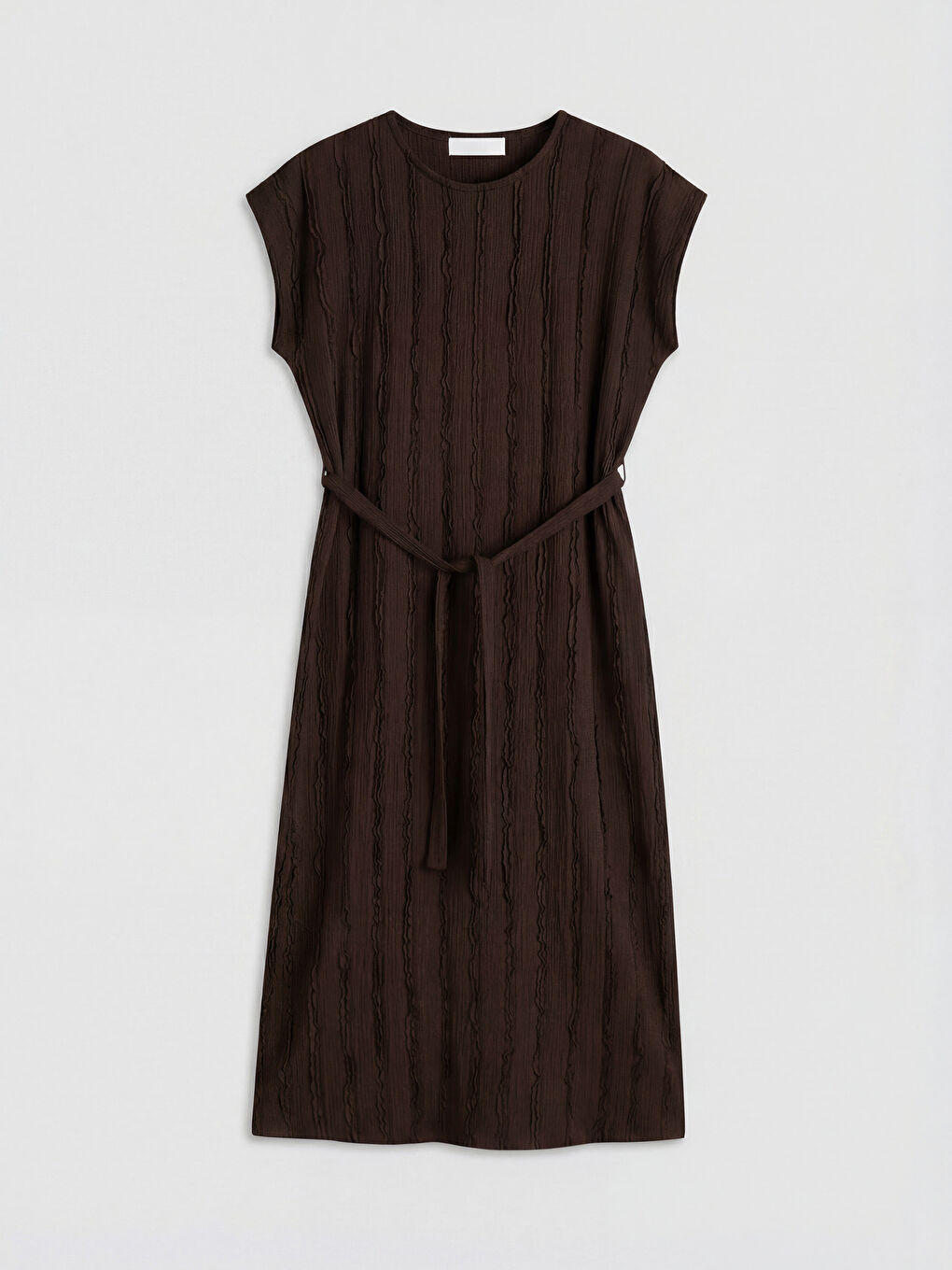 Crew Neck Textured Sash Dress-4