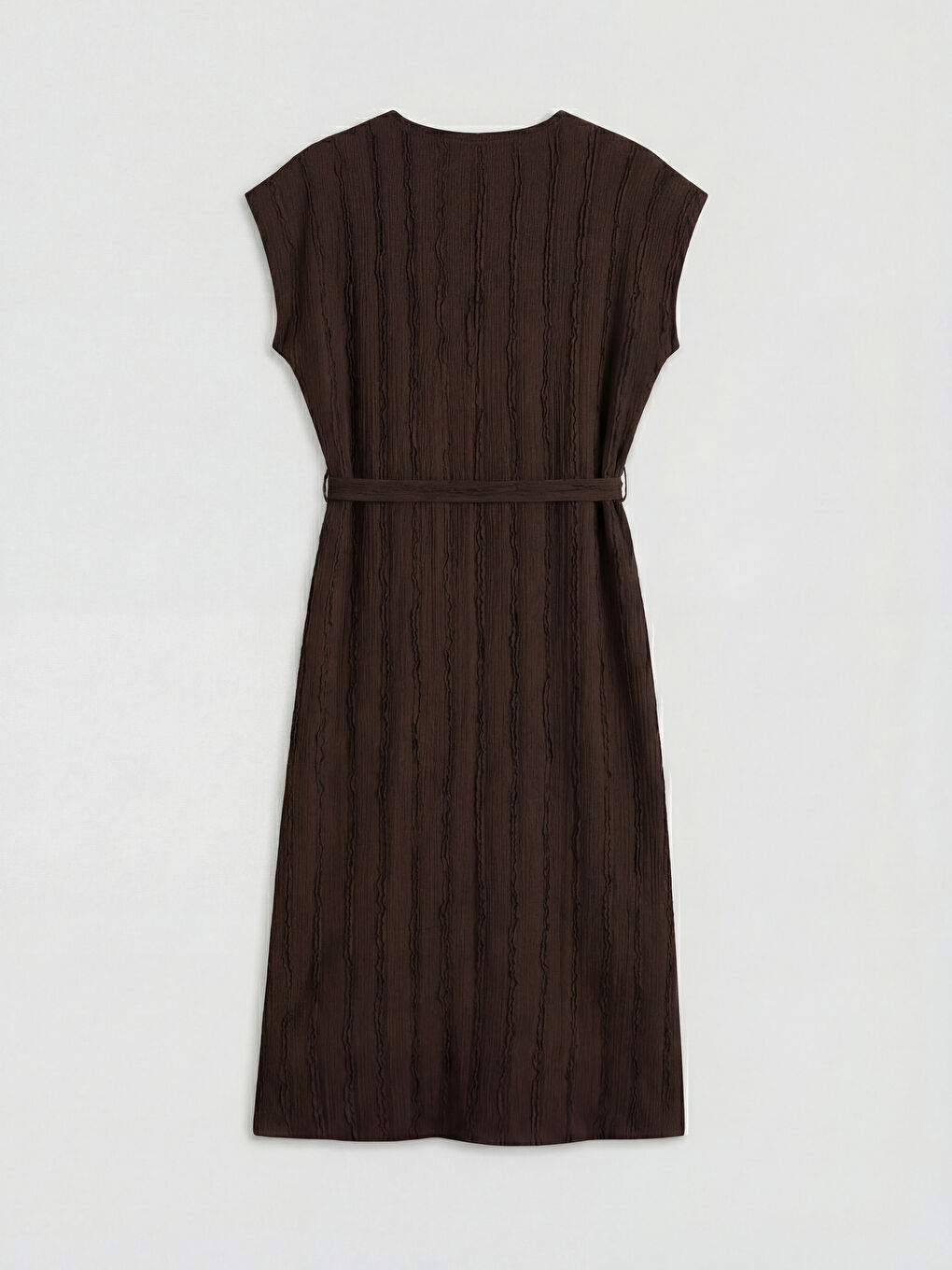 Crew Neck Textured Sash Dress-5