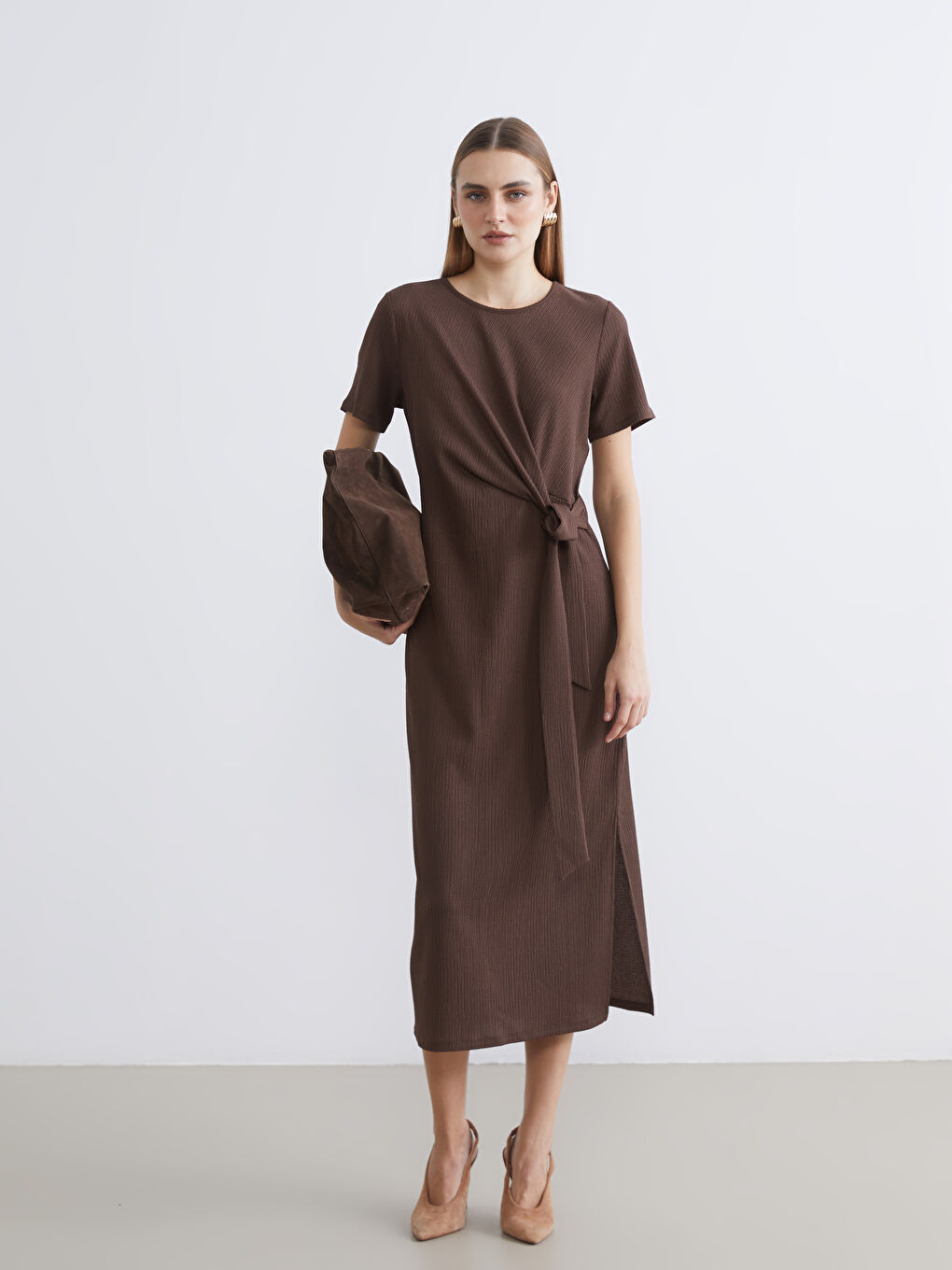 Crew Neck Tie-Detail Dress