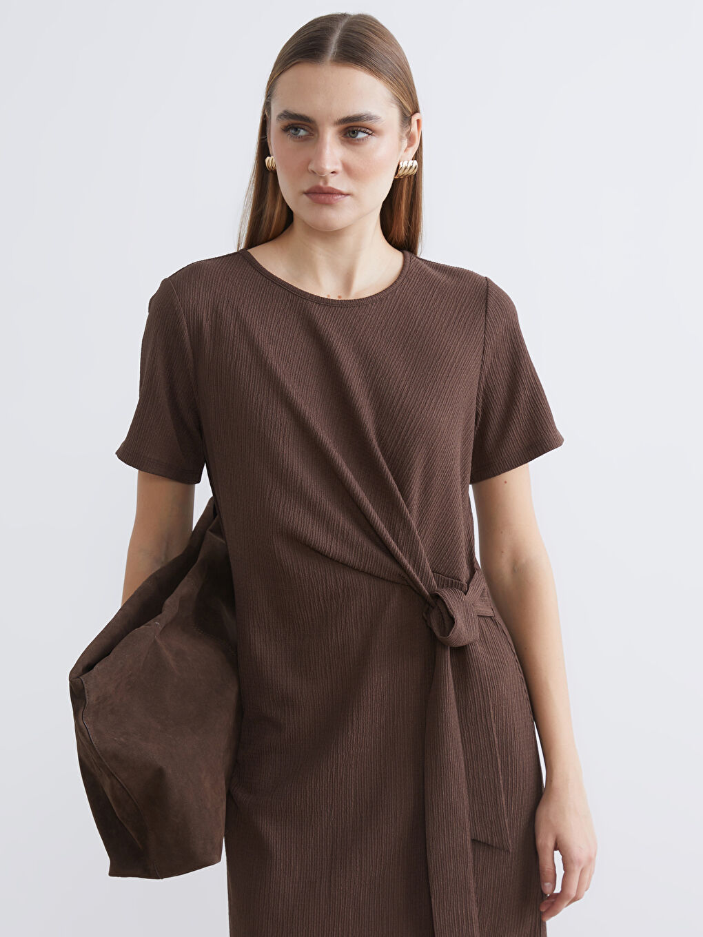 Crew Neck Tie-Detail Dress-1