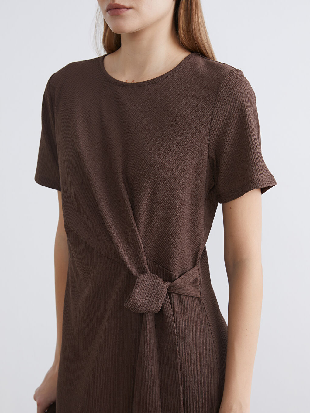 Crew Neck Tie-Detail Dress-2