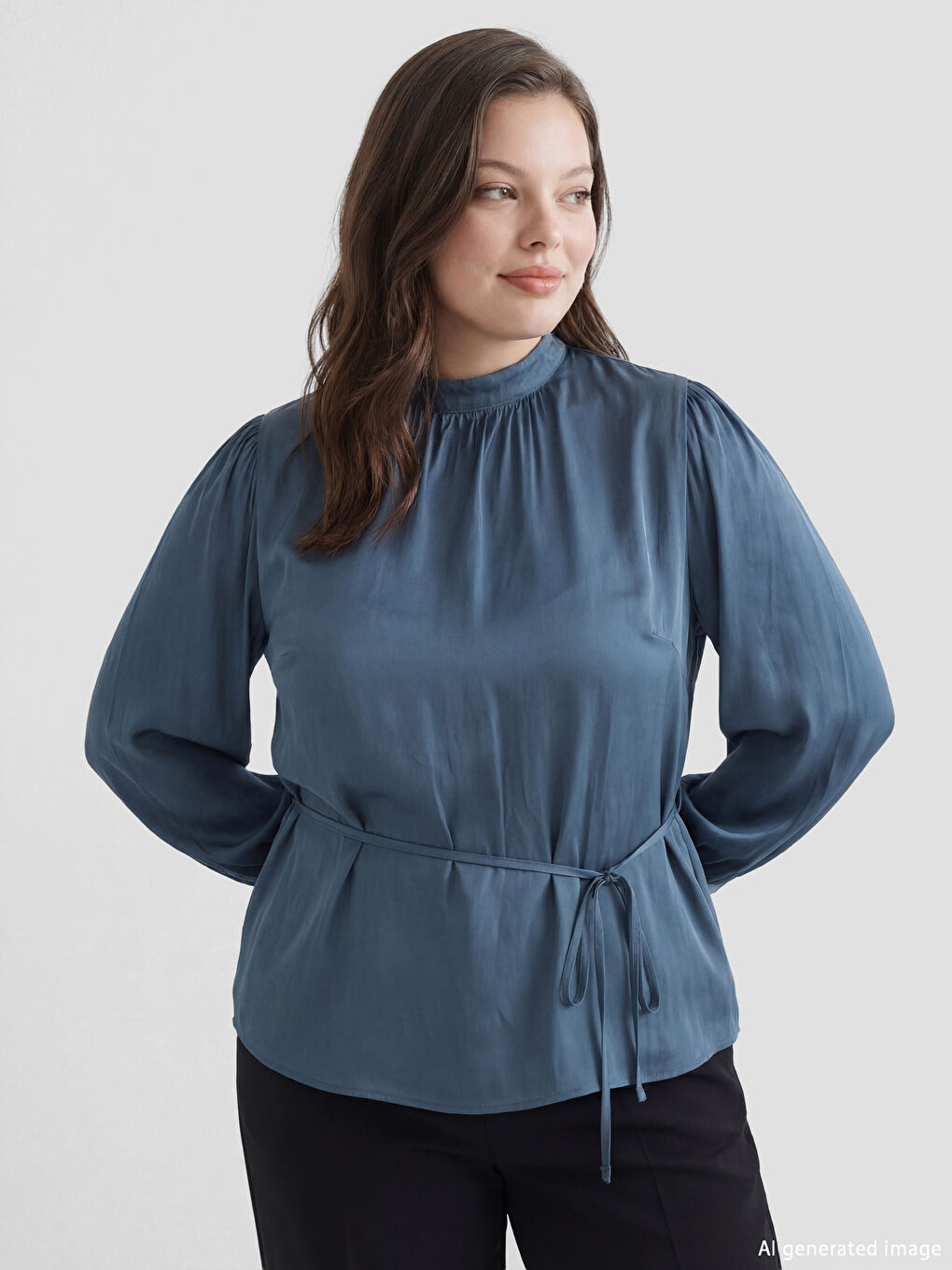 بلوزة بياقة قمعية، بخصر مزود برباط.-1