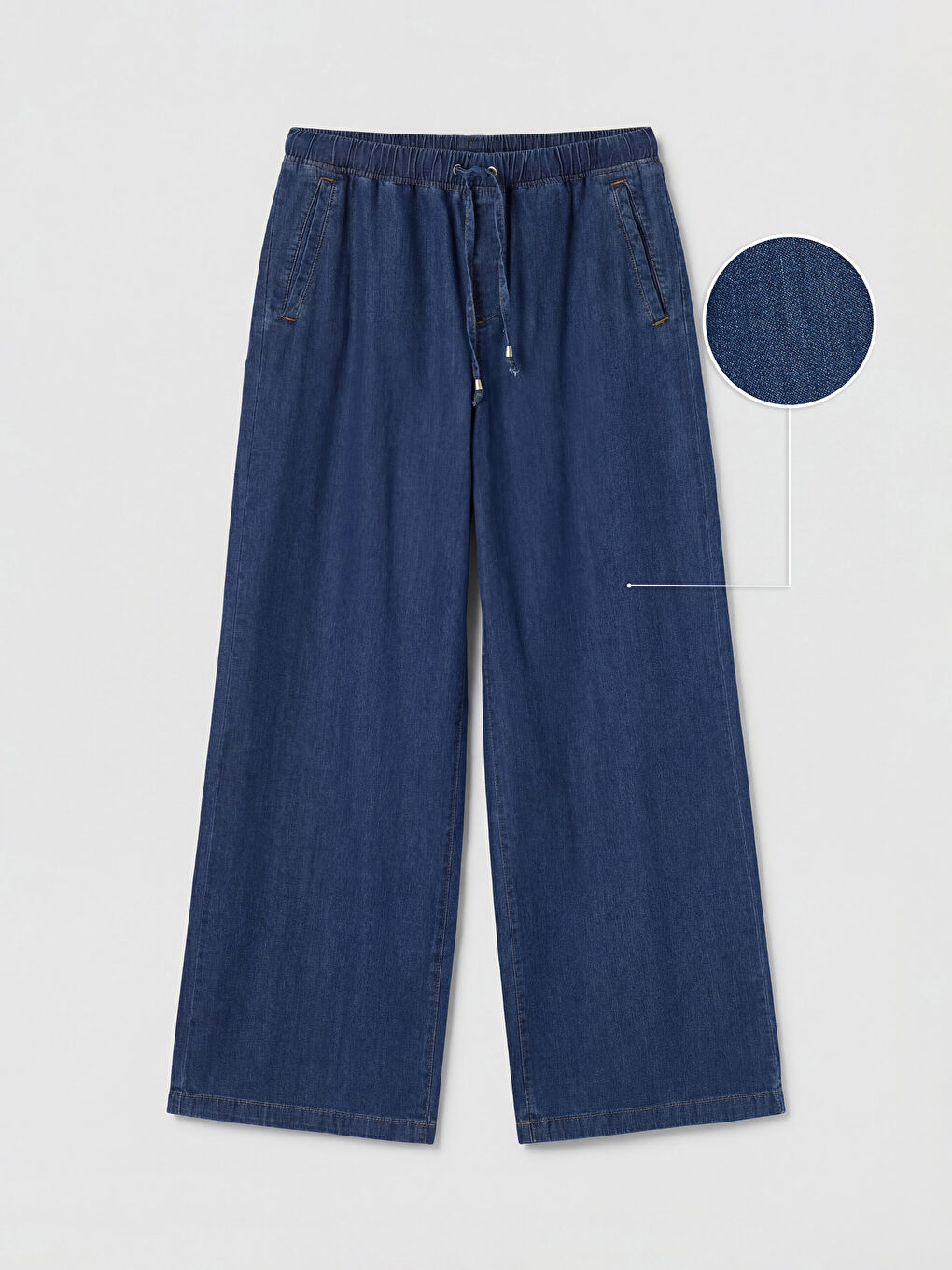 İndigo Beli Lastikli Wideleg Kadın Jean Pantolon-4