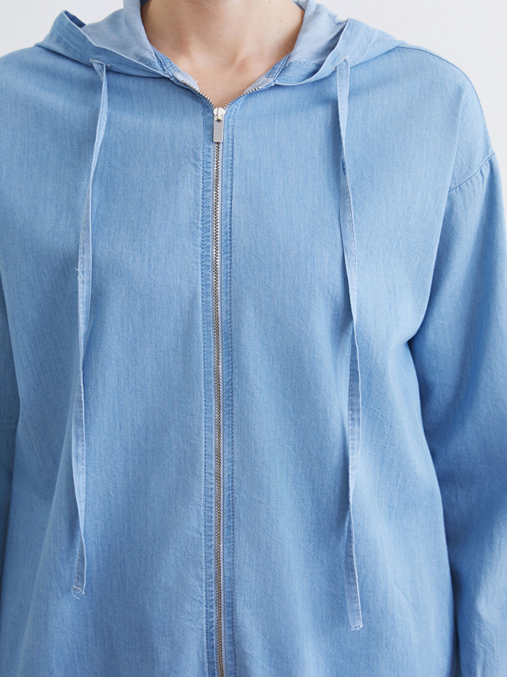 İndigo Kapüşonlu Kadın Jean Tunik	-2