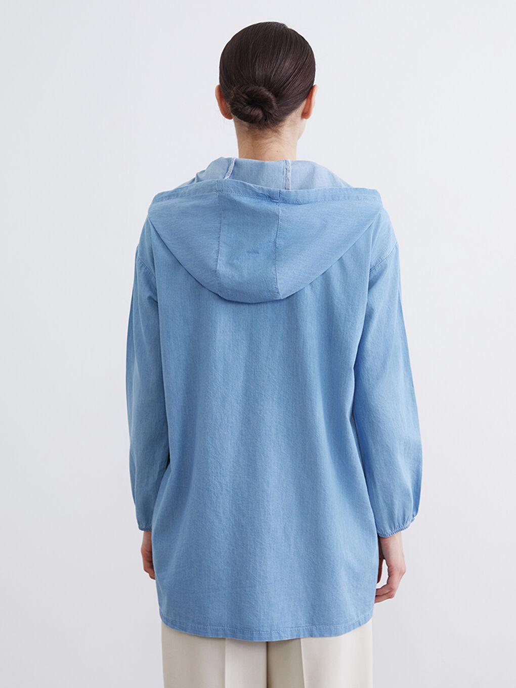 İndigo Kapüşonlu Kadın Jean Tunik	-3