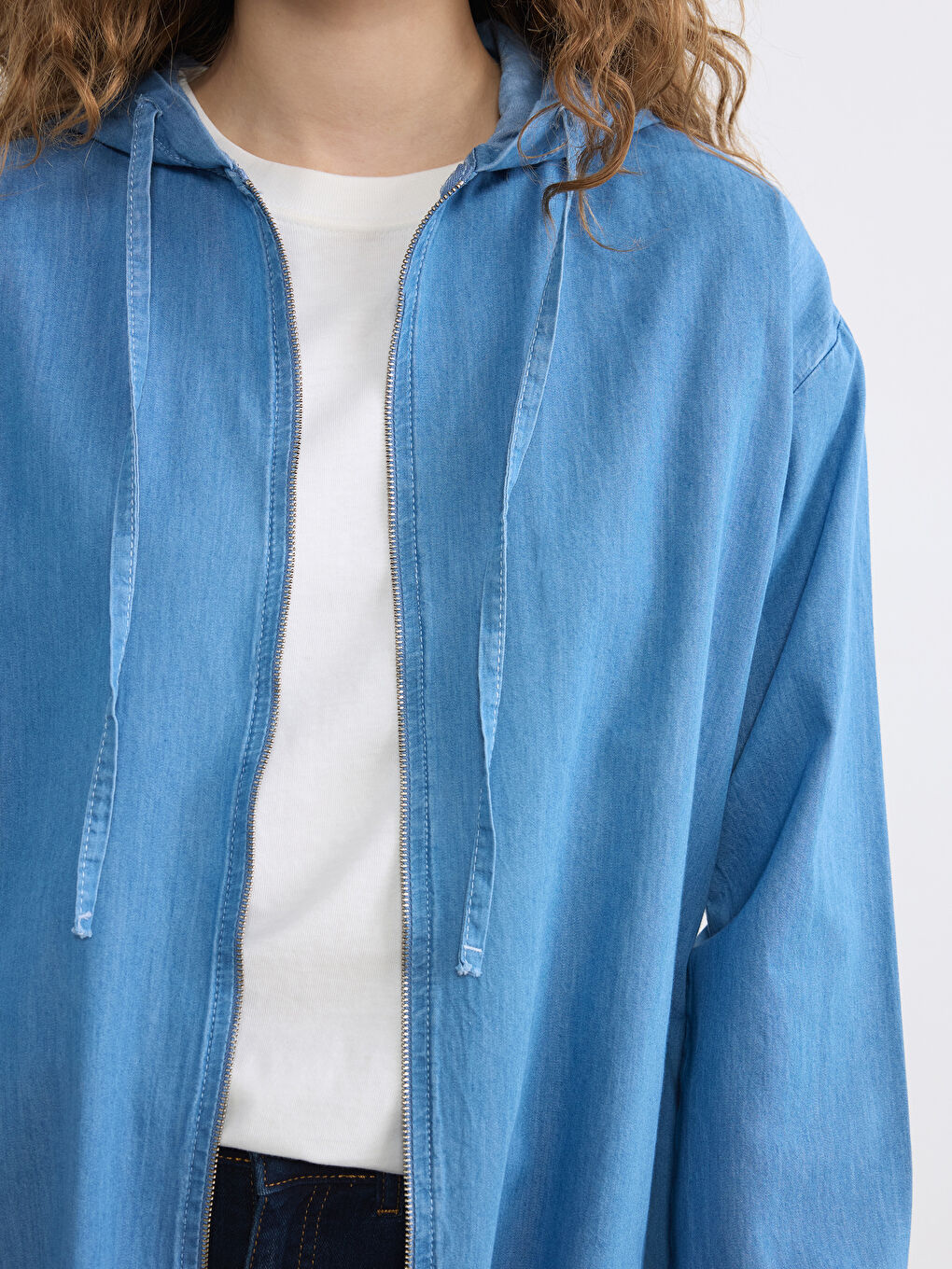 İndigo Kapüşonlu Kadın Jean Tunik	-2