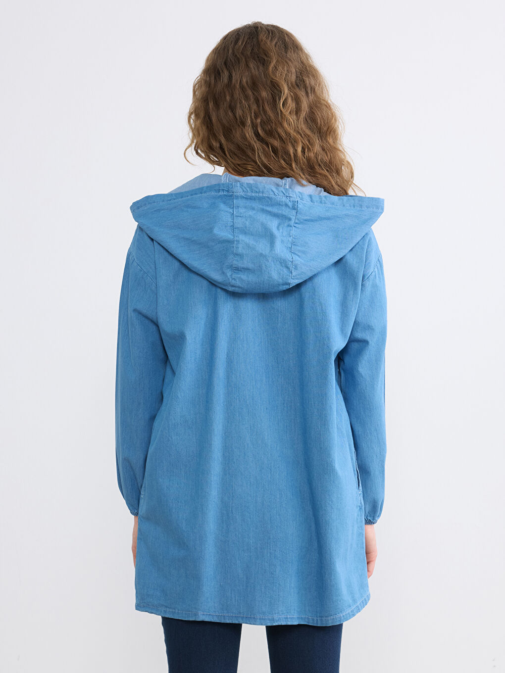 İndigo Kapüşonlu Kadın Jean Tunik	-3