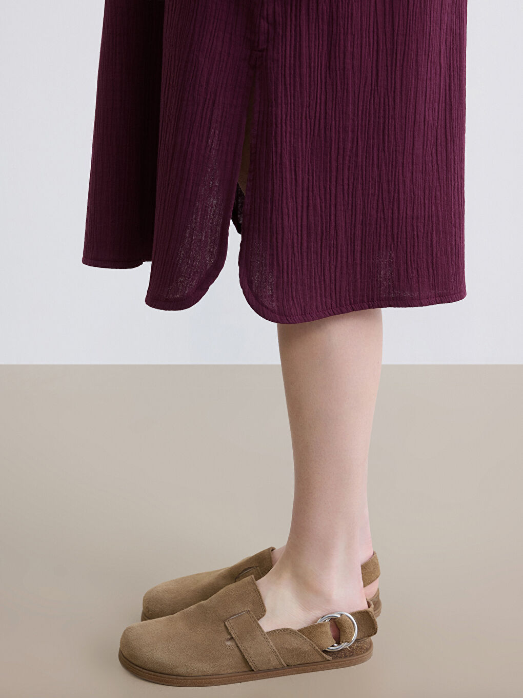 Shirt Collar Textured Oversize Muslin Dress-2