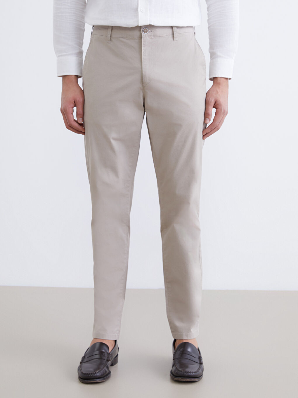 Bej Dar Kalıp Erkek Chino Pantolon-1