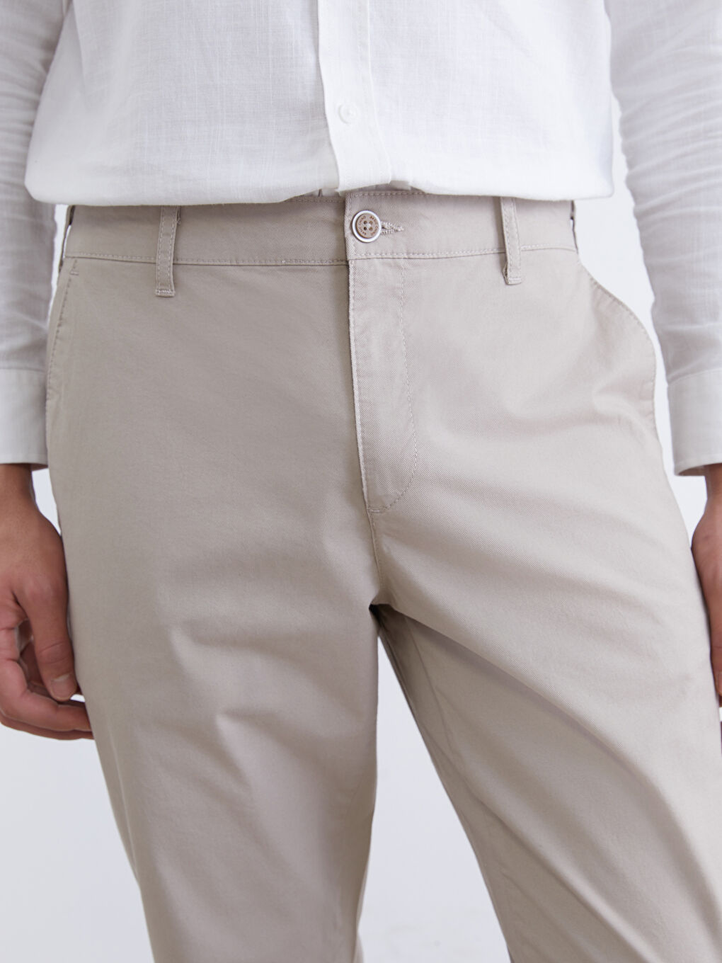 Bej Dar Kalıp Erkek Chino Pantolon-2