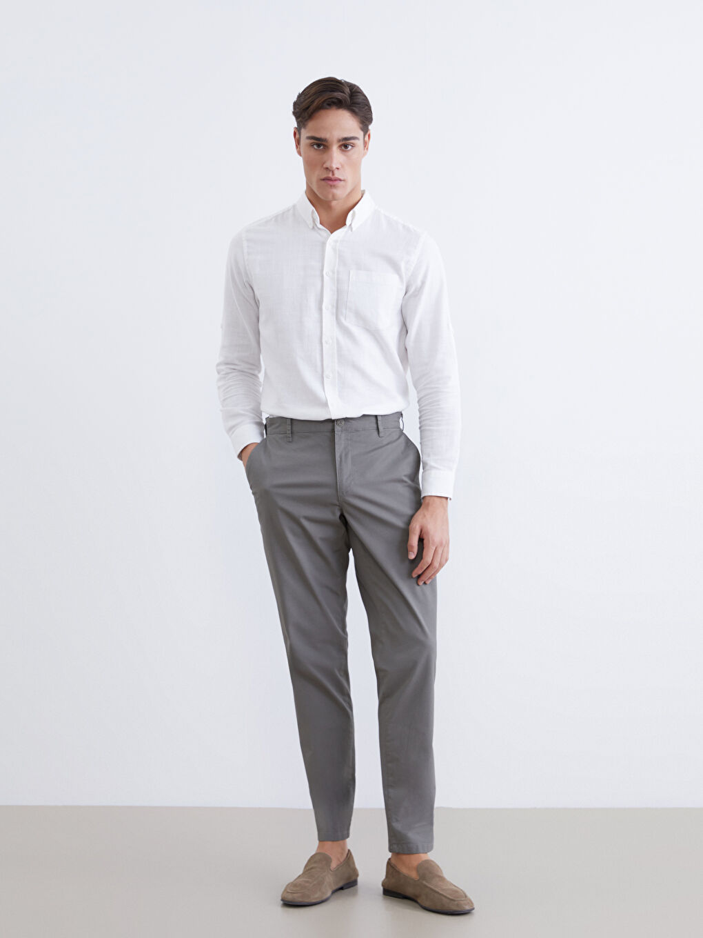 Haki Dar Kalıp Erkek Chino Pantolon