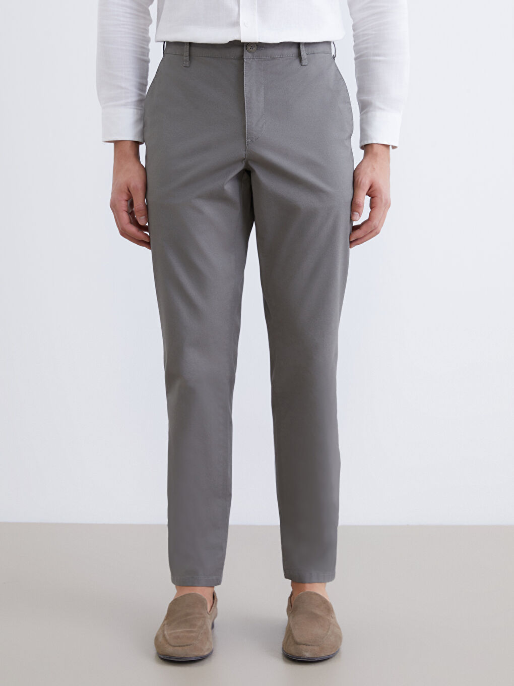 Haki Dar Kalıp Erkek Chino Pantolon-1