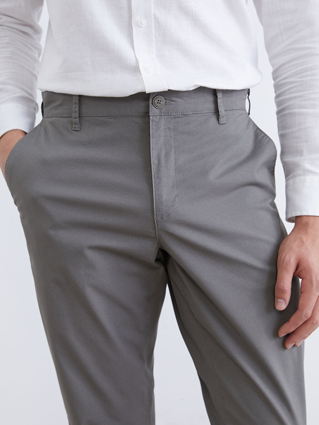 Haki Dar Kalıp Erkek Chino Pantolon-2