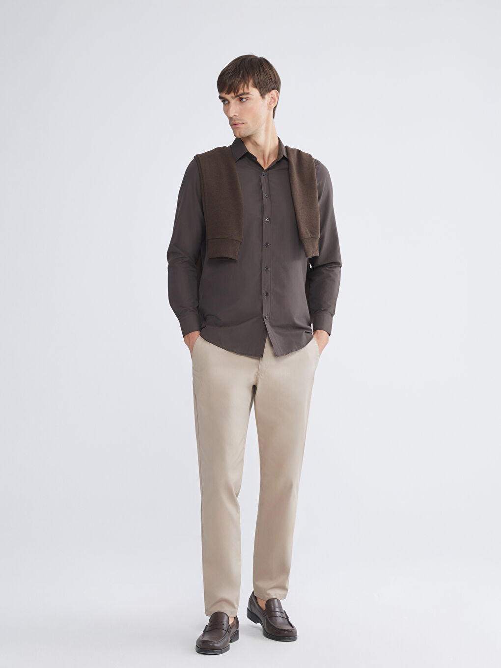 Bej Dar Kalıp Gabardin Erkek Chino Pantolon