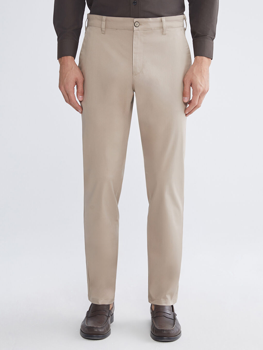 Bej Dar Kalıp Gabardin Erkek Chino Pantolon-1