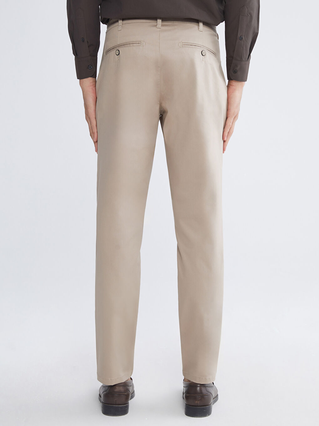 Bej Dar Kalıp Gabardin Erkek Chino Pantolon-3