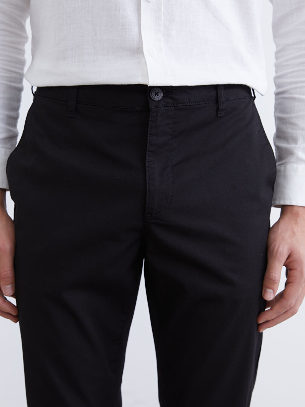 Siyah Dar Kalıp Gabardin Erkek Chino Pantolon-2