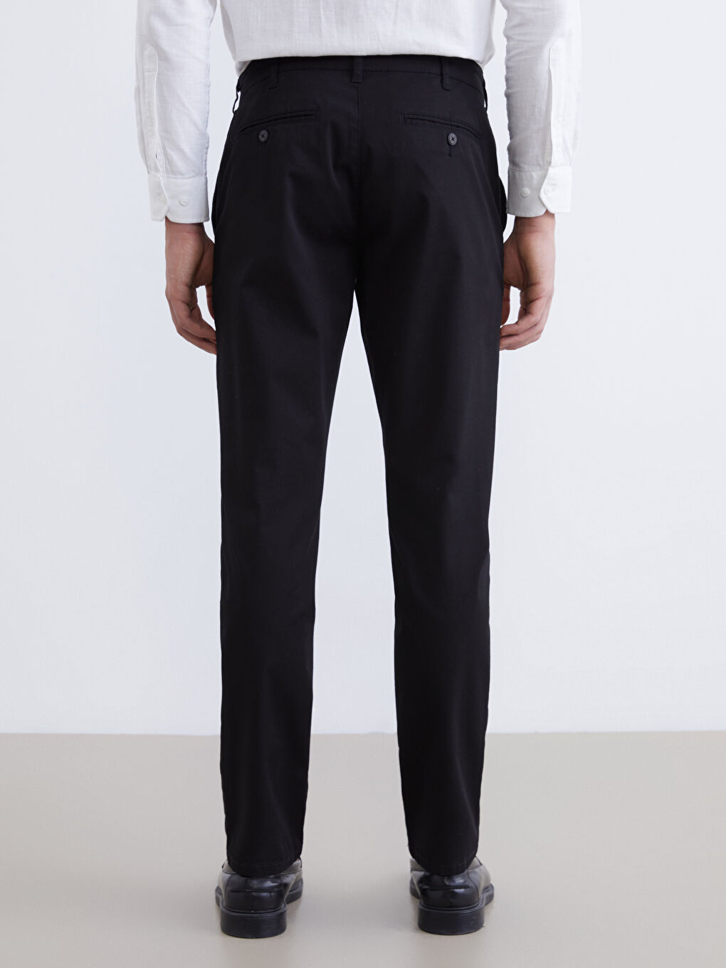Siyah Dar Kalıp Gabardin Erkek Chino Pantolon-3