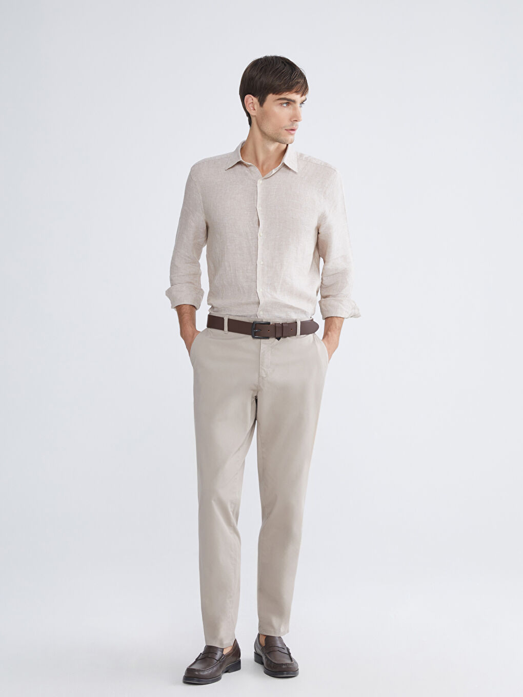 Bej Dar Kalıp Gabardin Erkek Chino Pantolon