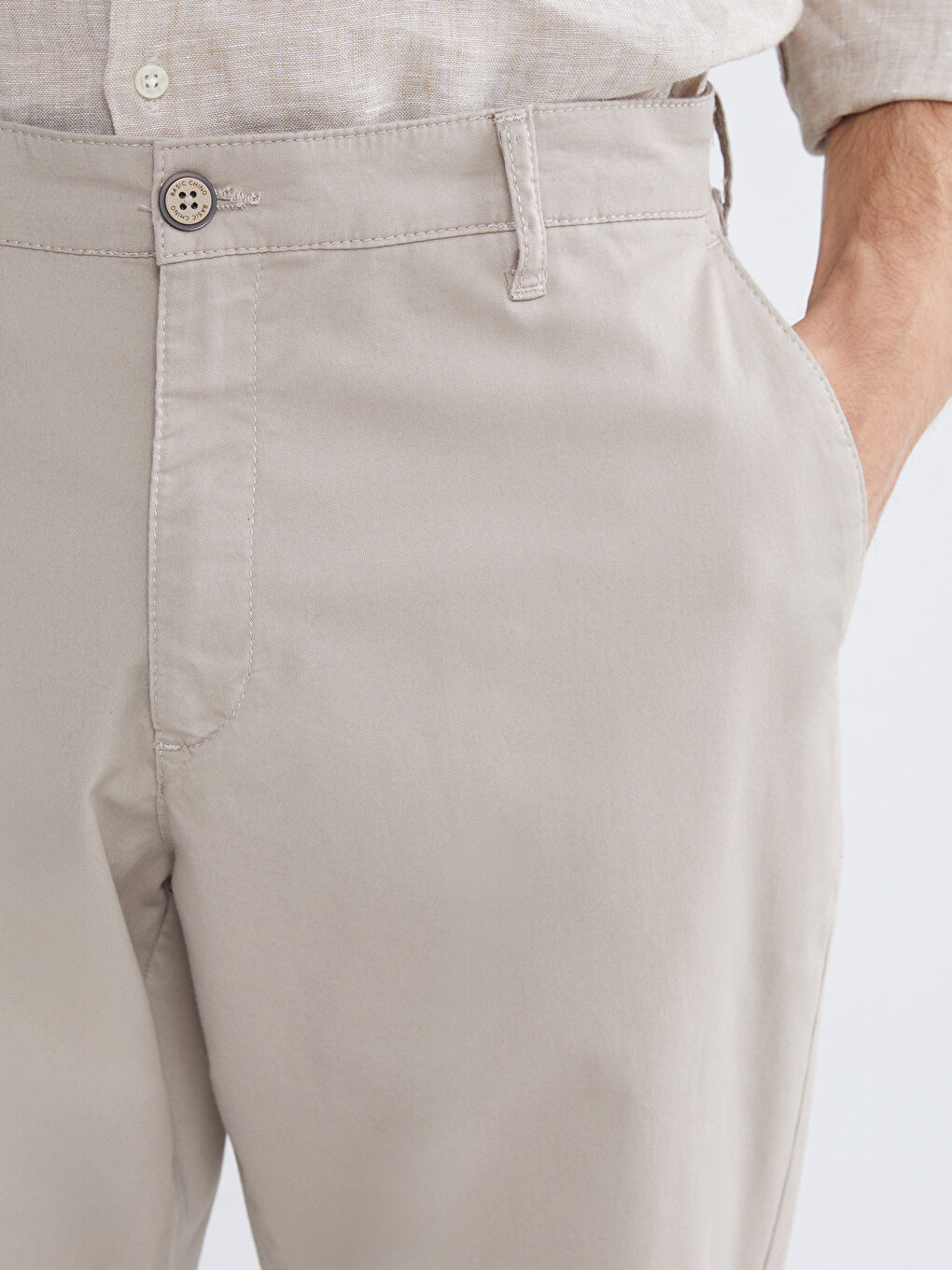 Bej Dar Kalıp Gabardin Erkek Chino Pantolon-2
