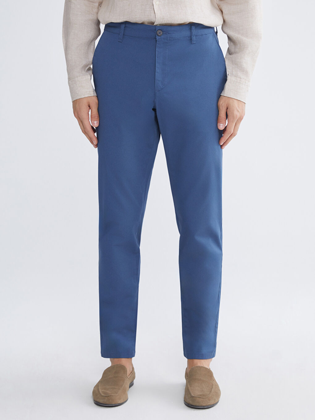 İndigo Dar Kalıp Gabardin Erkek Chino Pantolon-1