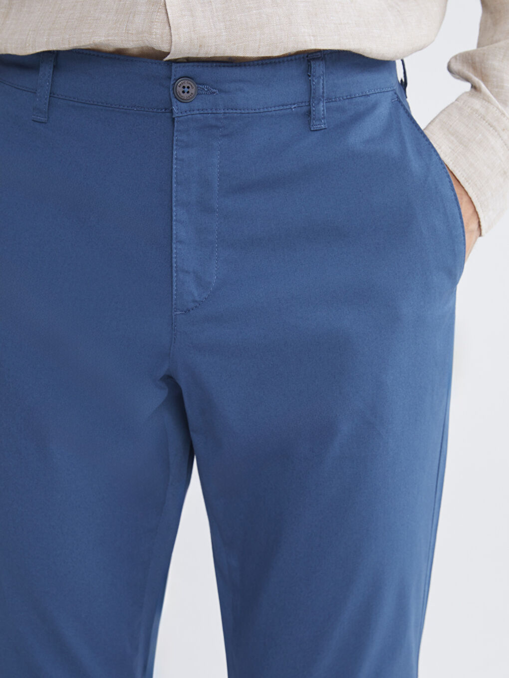 İndigo Dar Kalıp Gabardin Erkek Chino Pantolon-2