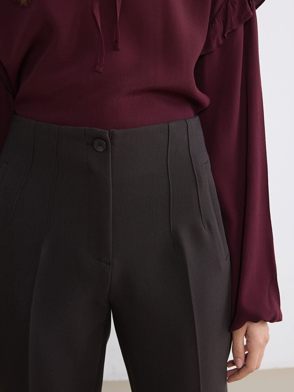 Kahverengi Yüksek Bel Kadın Cigarette Pantolon-2