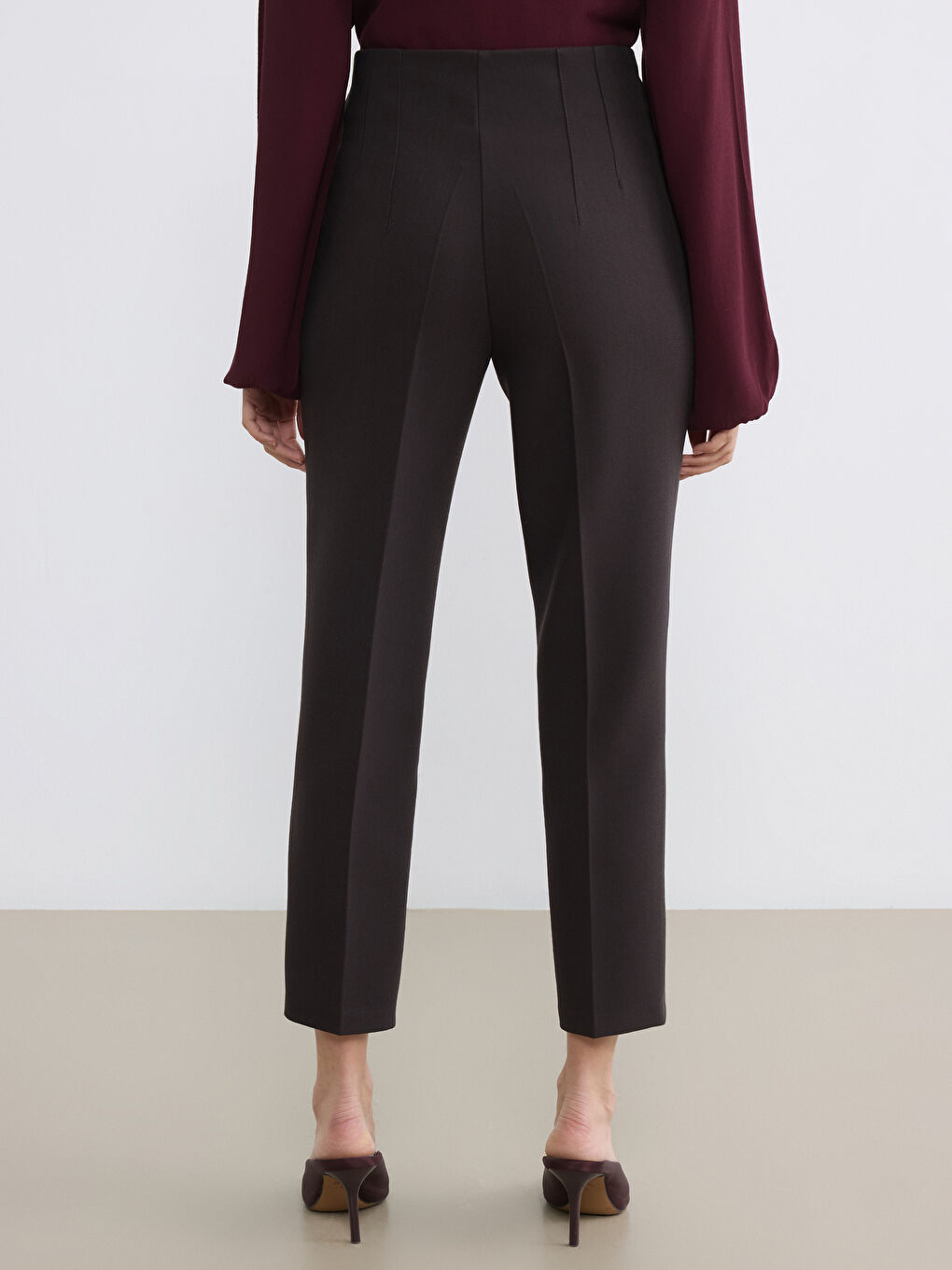 Kahverengi Yüksek Bel Kadın Cigarette Pantolon-3