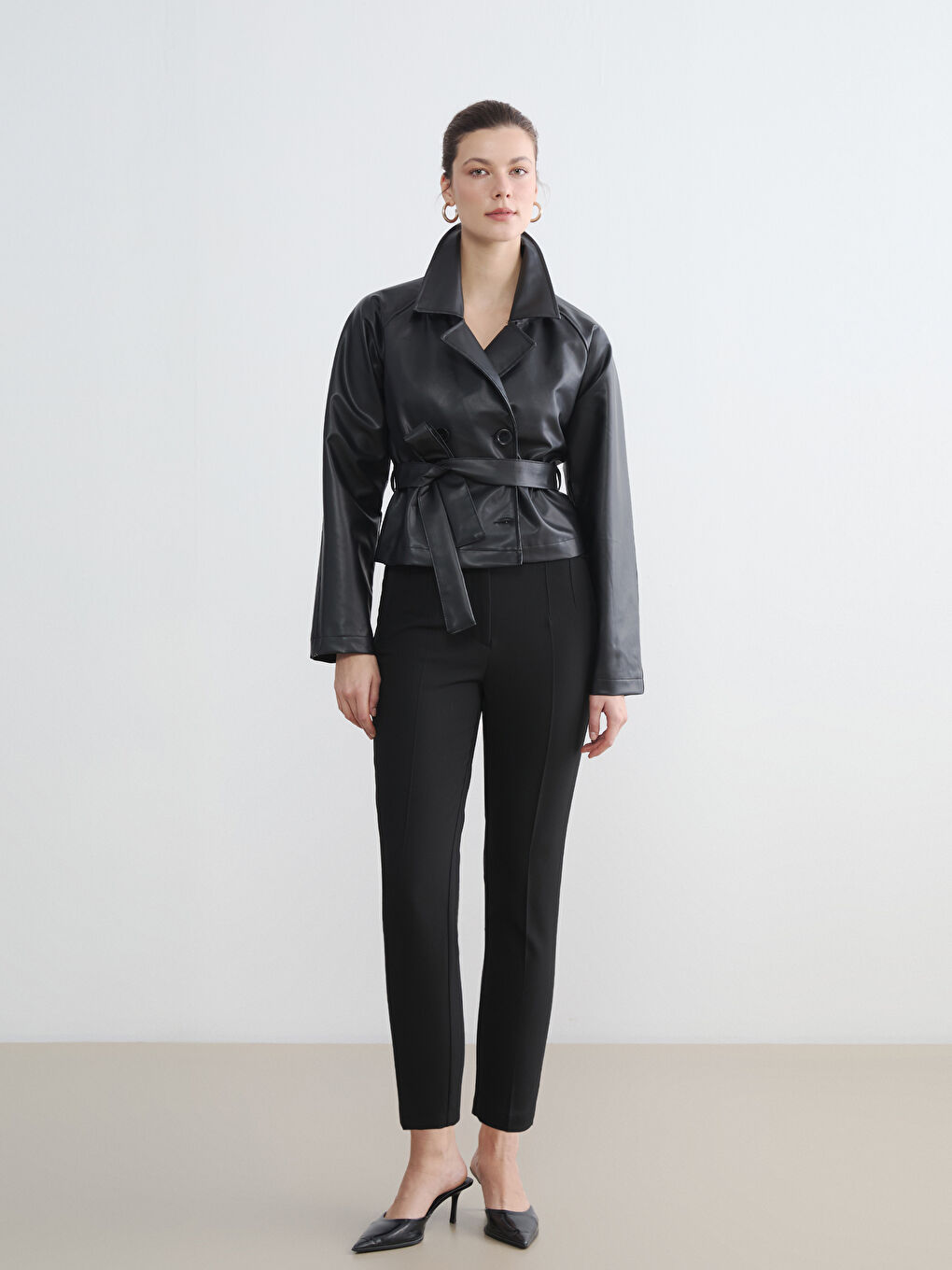 Siyah Yüksek Bel Kadın Cigarette Pantolon