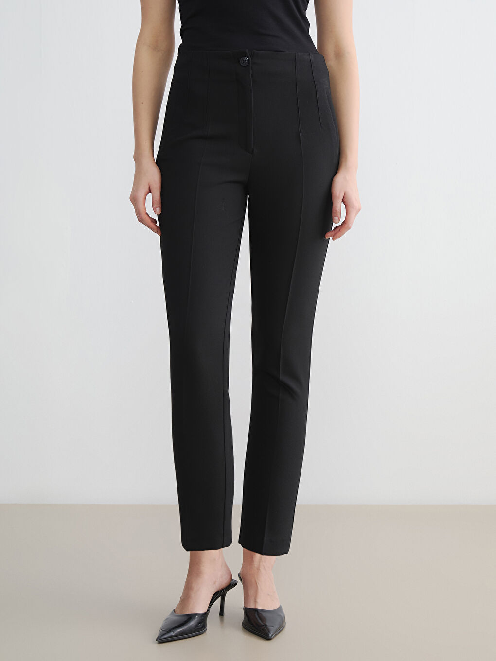 Siyah Yüksek Bel Kadın Cigarette Pantolon-1