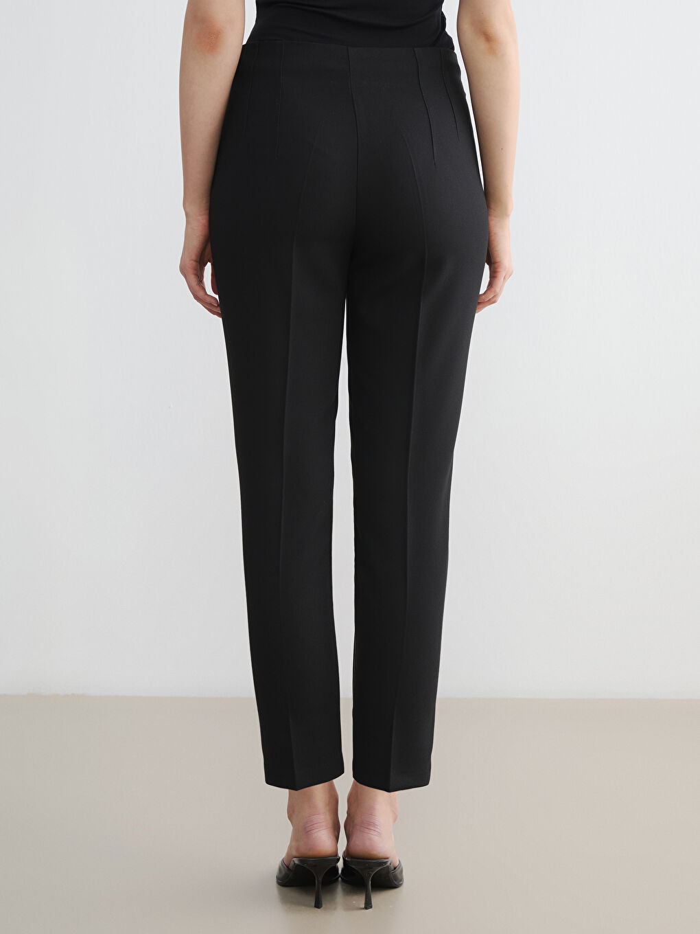 Siyah Yüksek Bel Kadın Cigarette Pantolon-3