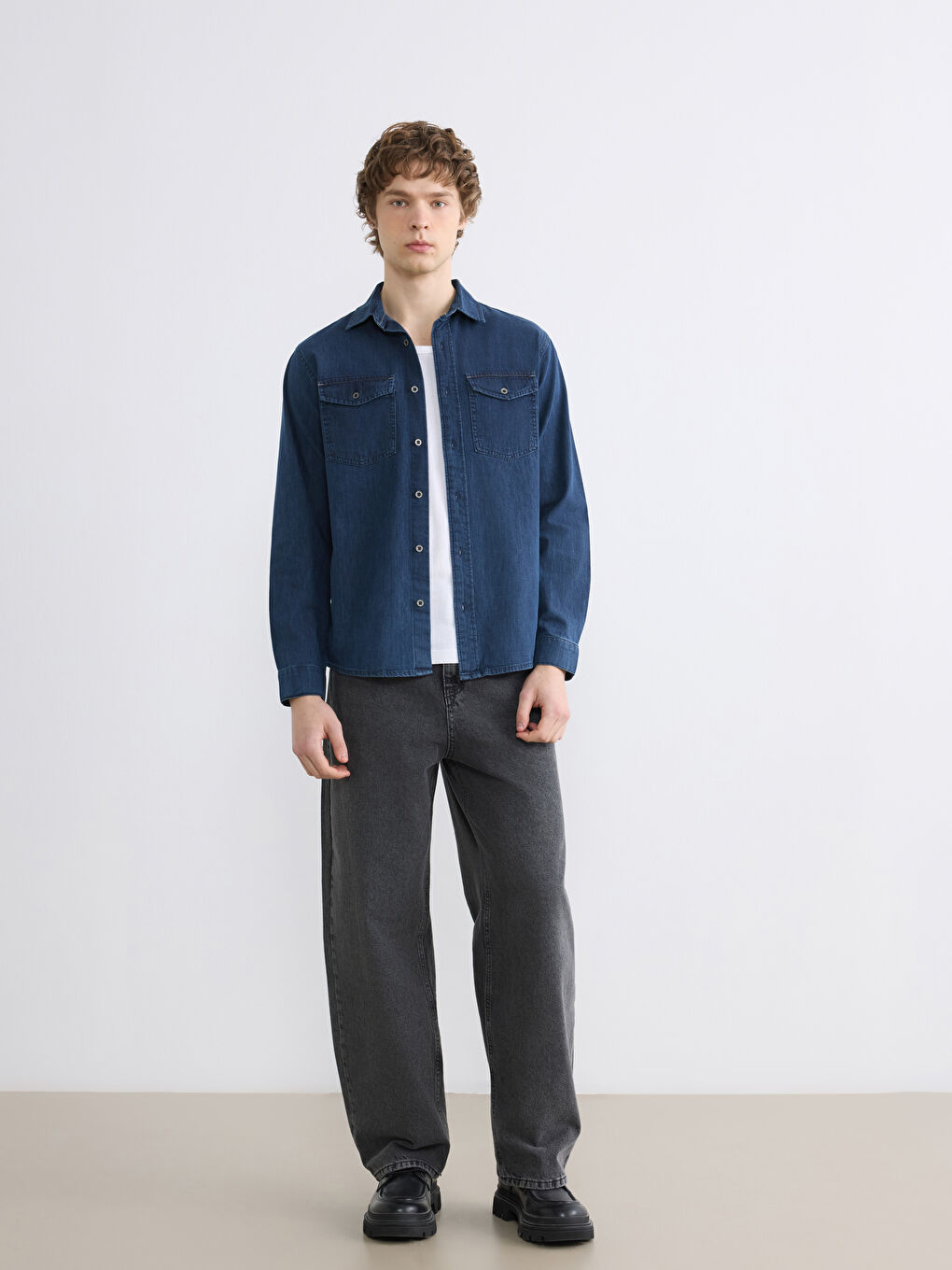 İndigo Regular Fit Erkek Jean Gömlek-1