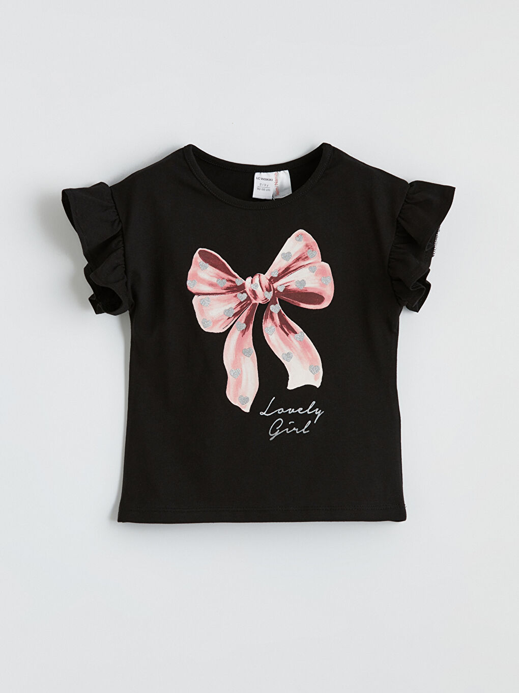 Siyah Fiyonk Baskılı Kız Çocuk Tişört