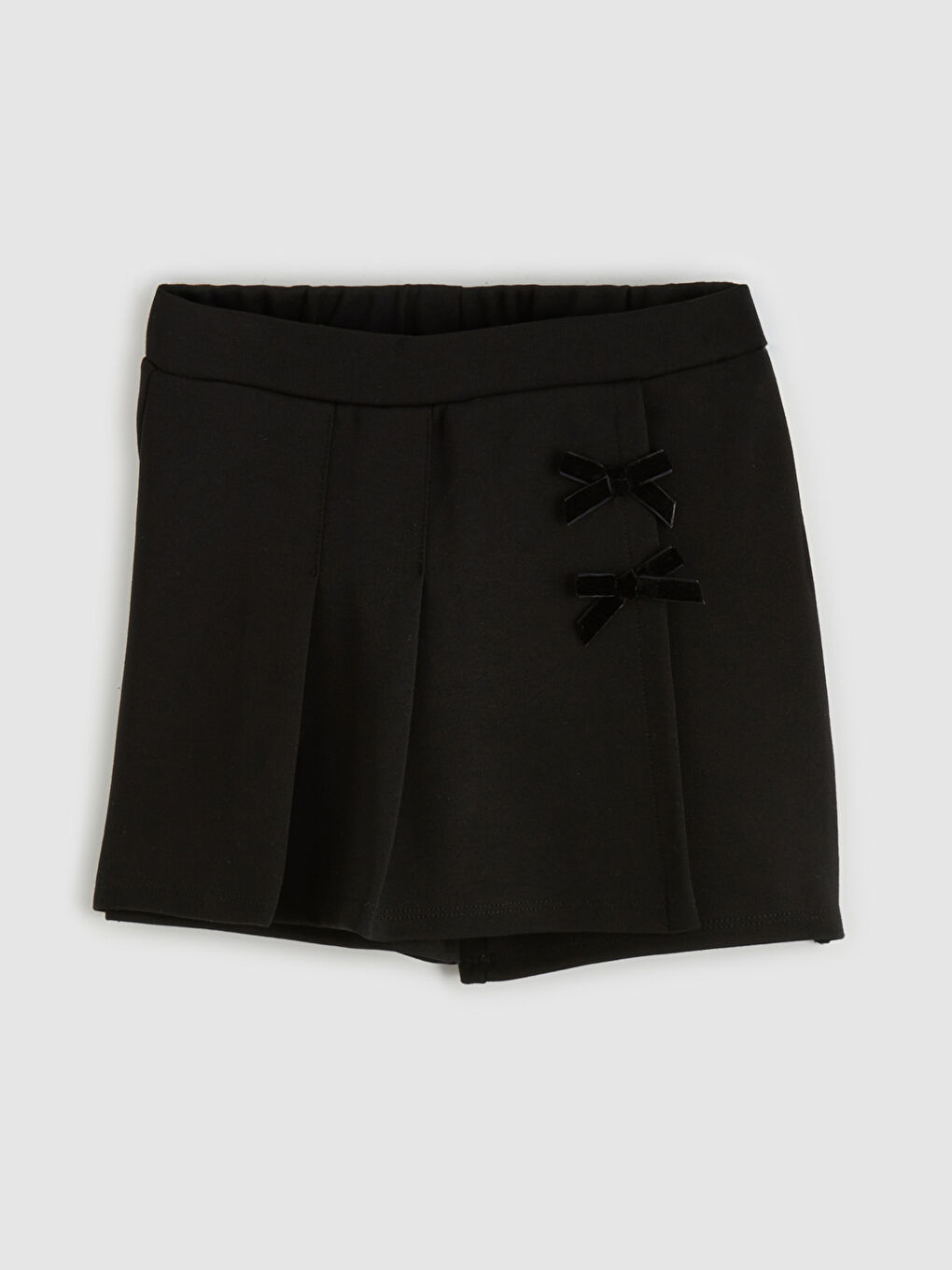 Siyah Pilili Fiyonk Detaylı Kız Bebek Şort Etek