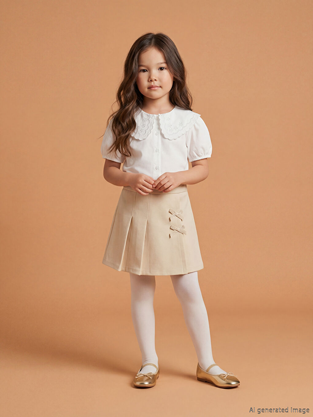 Bej Kız Çocuk Şort Etek ve Külotlu Çorap 