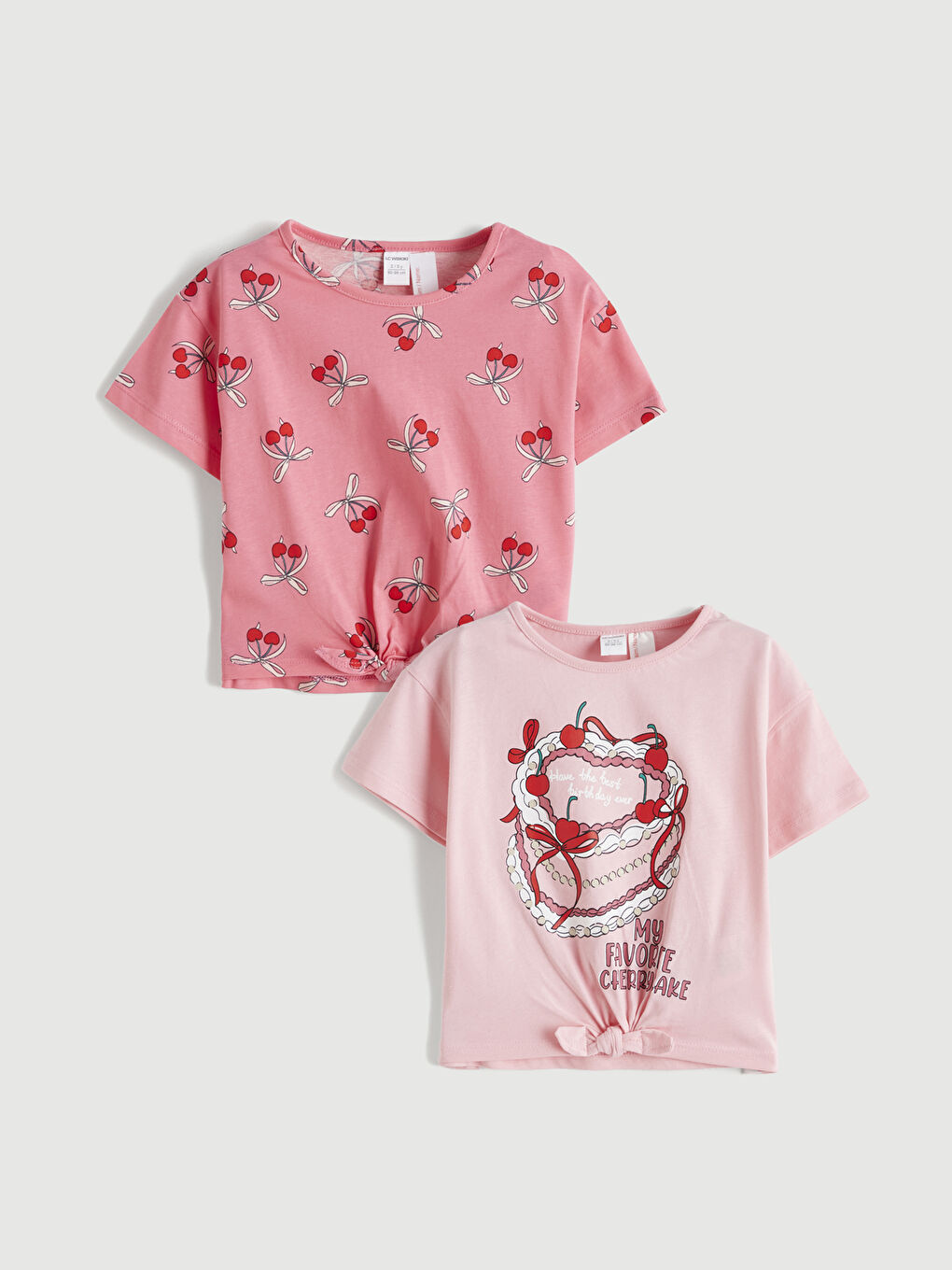 Pembe Baskılı Kız Çocuk Tişört 2'li