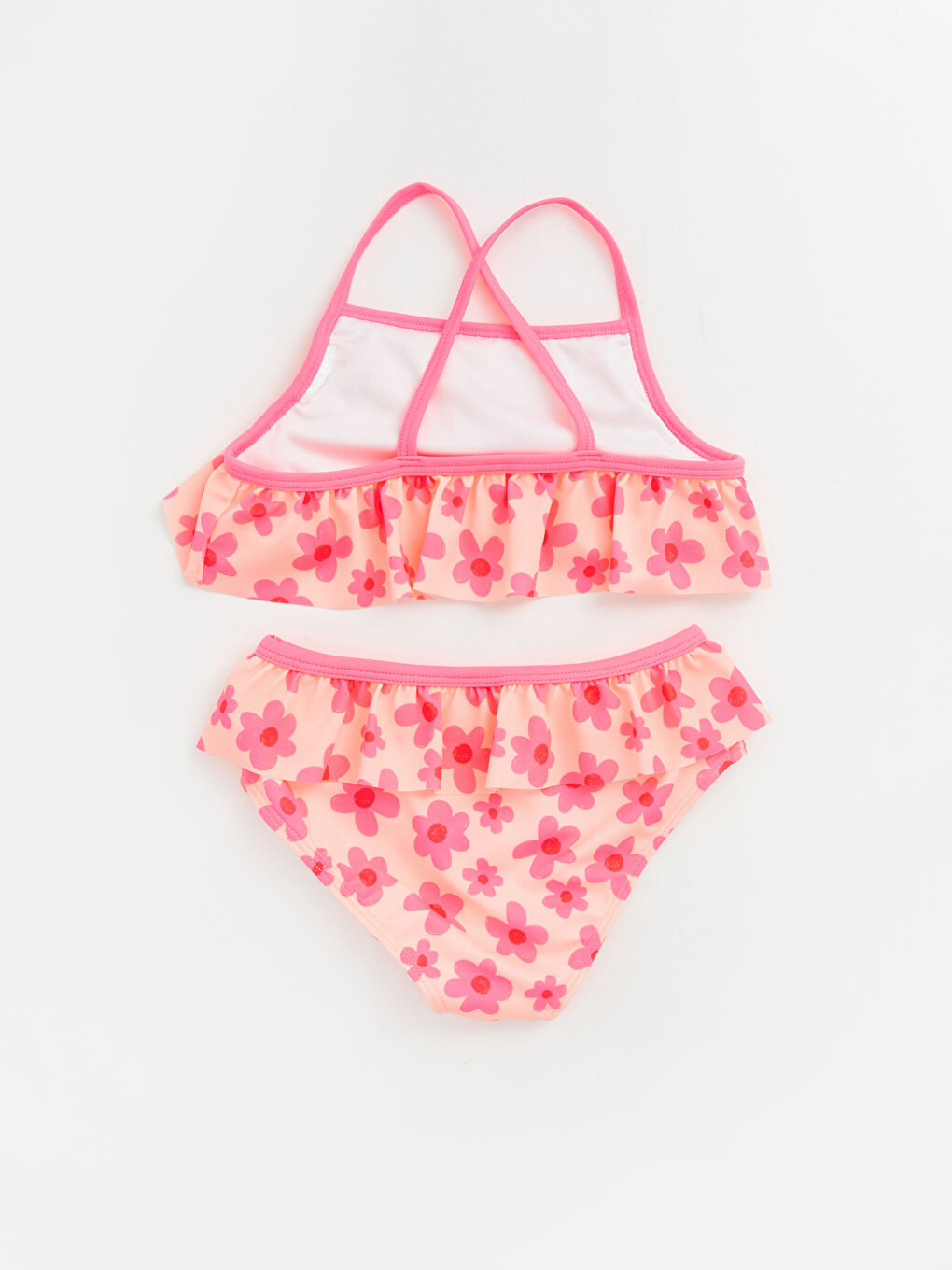 Pembe Çiçek Desenli Kız Çocuk Bikini Takımı-2