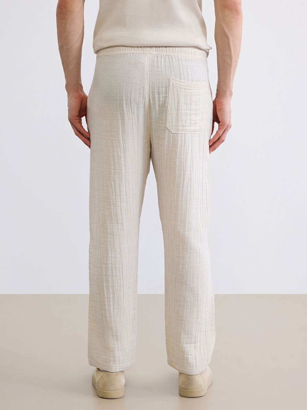 Bej Baggy Fit Müslin Erkek Pantolon-7