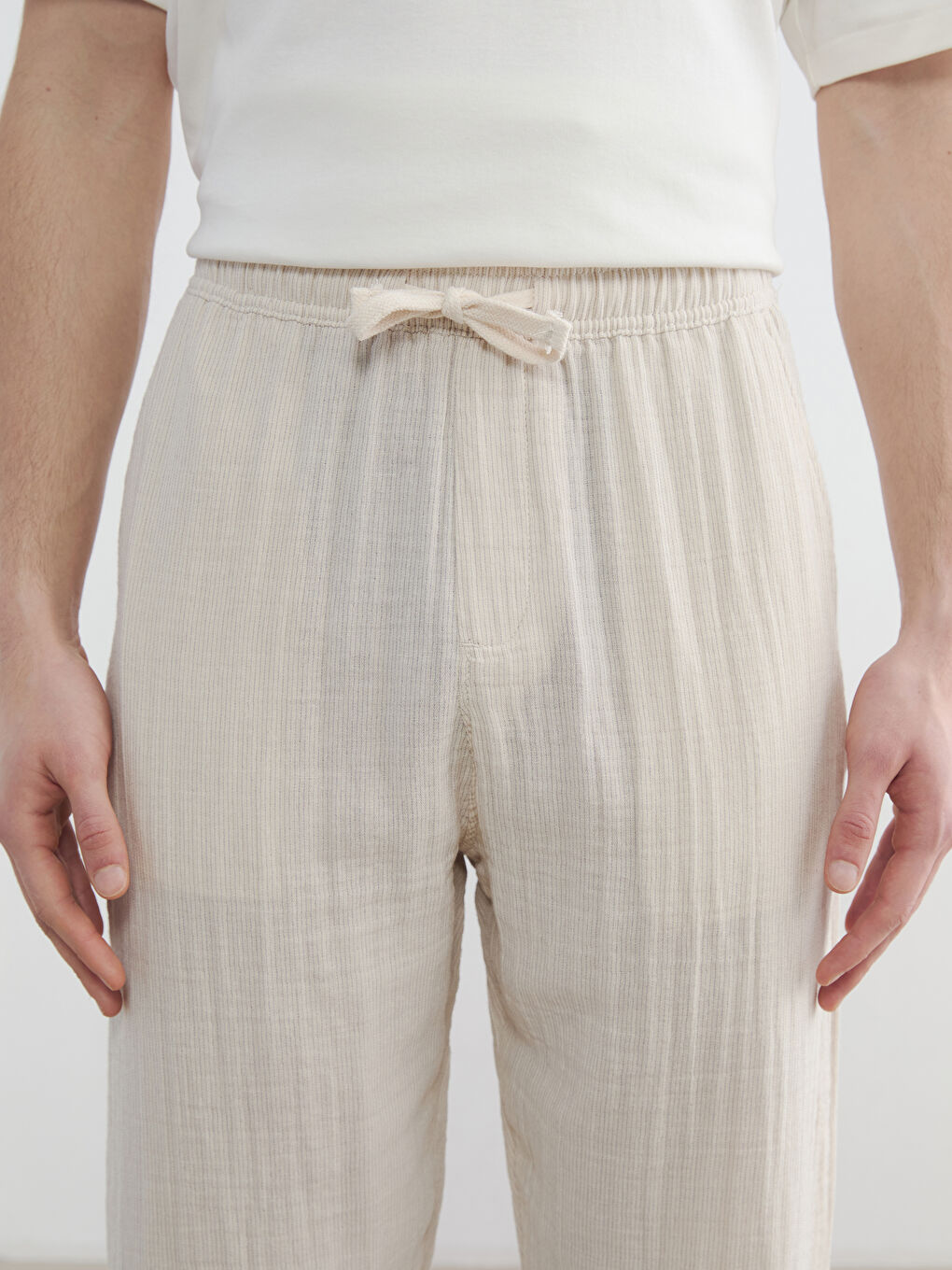 Bej Baggy Fit Müslin Erkek Pantolon-4