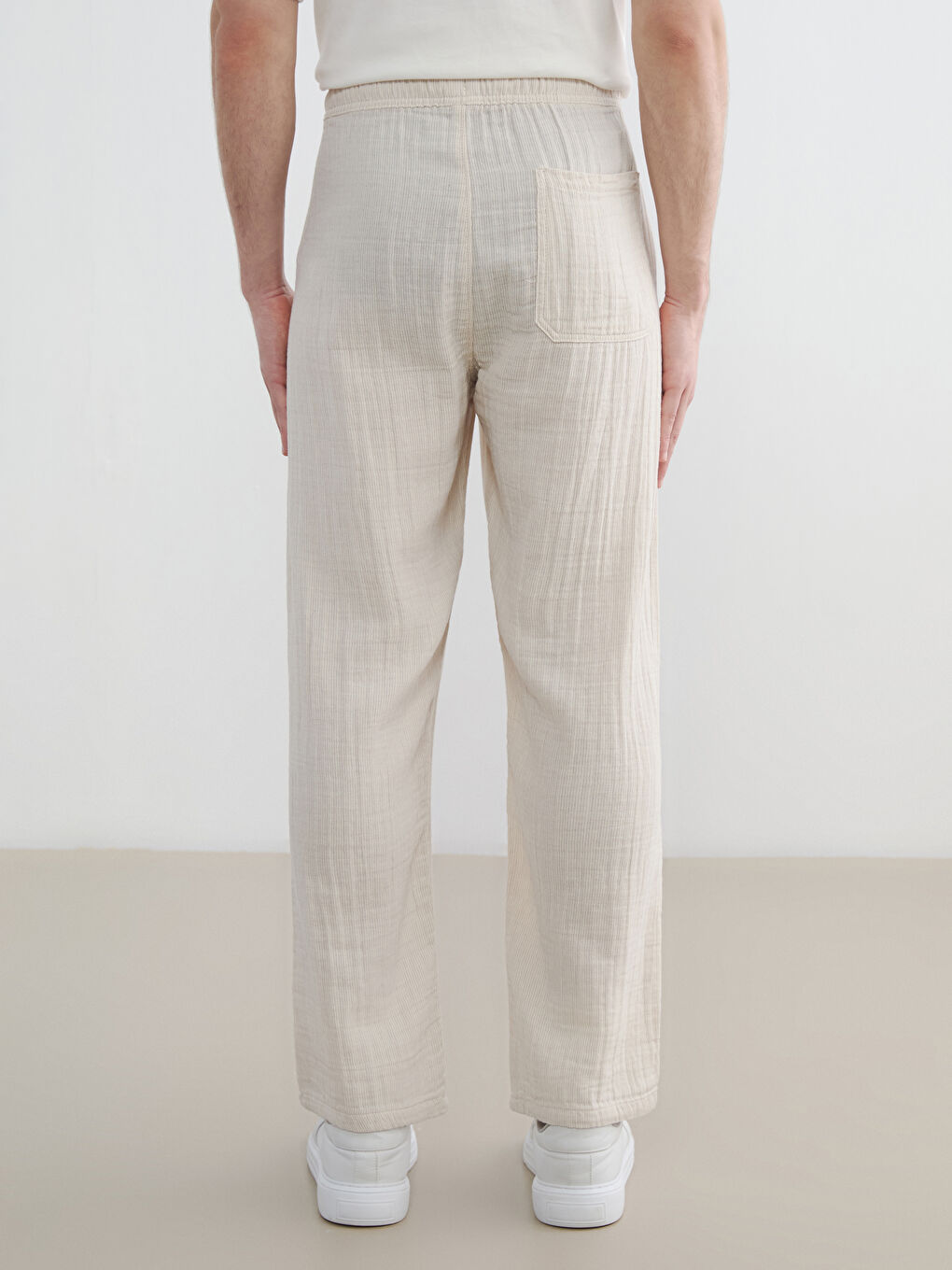 Bej Baggy Fit Müslin Erkek Pantolon-6