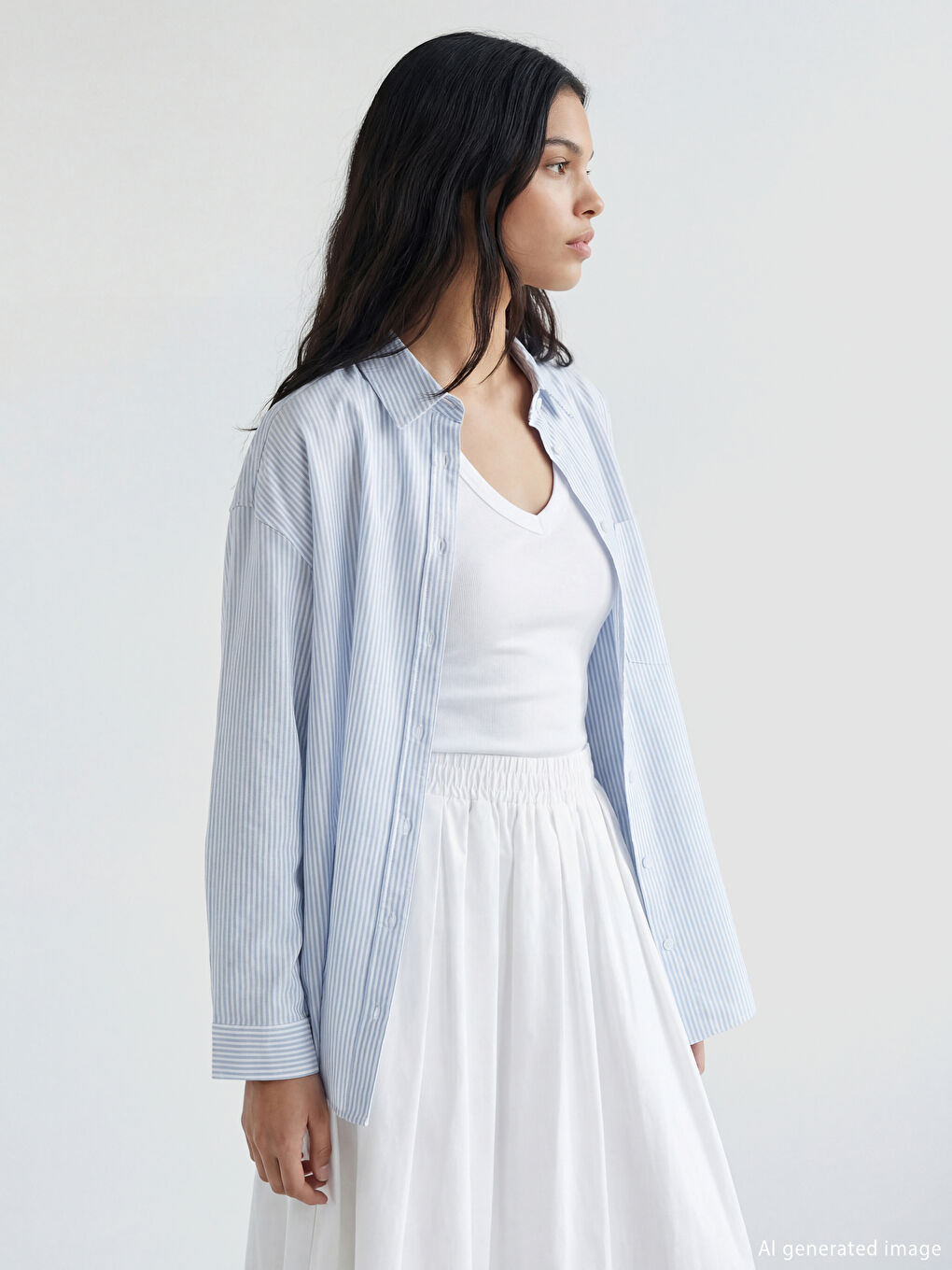 Prugasta oversize košulja od mešavine lana za žene