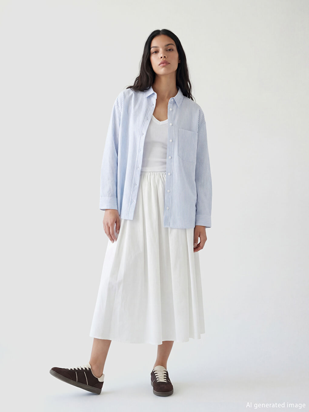 Prugasta oversize košulja od mešavine lana za žene-1