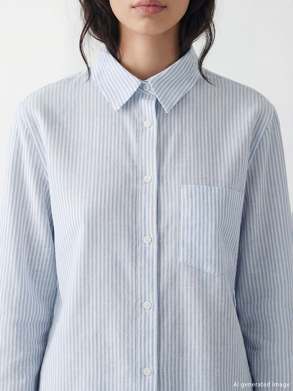 Prugasta oversize košulja od mešavine lana za žene-2