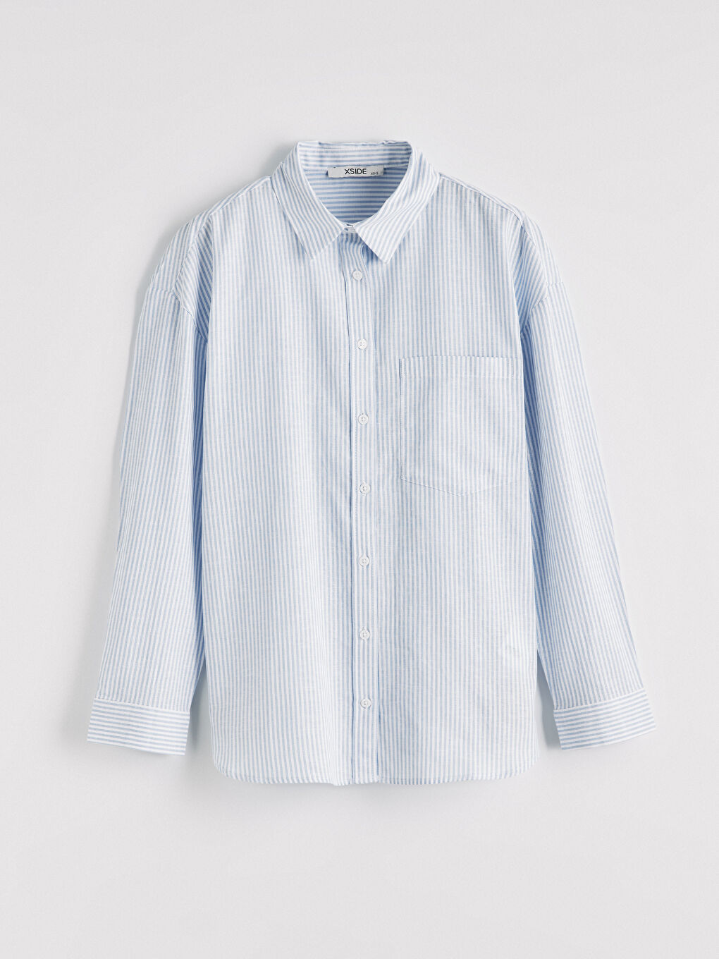 Prugasta oversize košulja od mešavine lana za žene-3